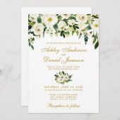 Gold Floral Waterverf Green Wedding Invitation Kaart (Voorkant / Achterkant)