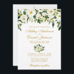 Gold Floral Waterverf Green Wedding Invitation Kaart<br><div class="desc">Waterverf Floral Botanical Green and White Wedding Invitation - Gold Script</div>
