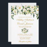 Gold Floral Waterverf Green Wedding Invitation Kaart<br><div class="desc">Waterverf Floral Botanical Green and White Wedding Invitation - Gold Script</div>