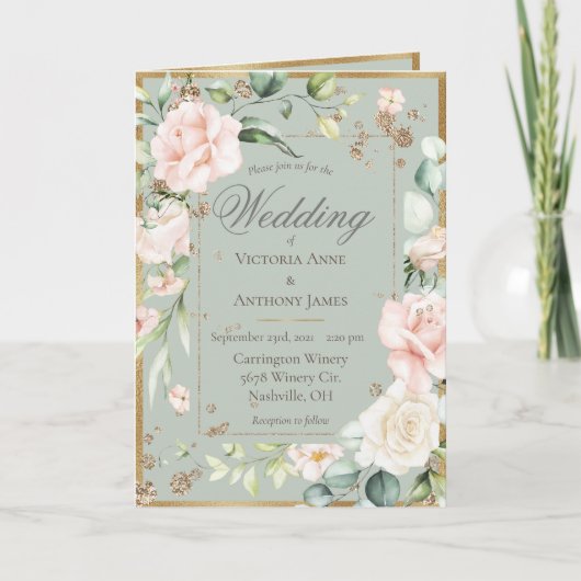 Gold Floral Waterverf Romantic Wedding (Voorkant)