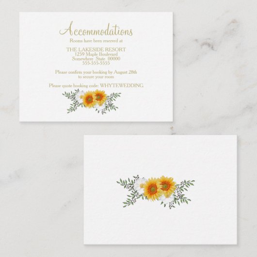 Gold Floral Wedding Accommodations Informatiekaartje (Voorkant / Achterkant)