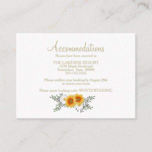 Gold Floral Wedding Accommodations Informatiekaartje (Voorkant)