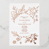 Gold Floral Wedding Folie Uitnodiging (Voorkant)