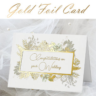 Gold Floral Wedding Folie Wenskaart