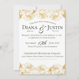 Gold Floral Wedding Invitation Kaart