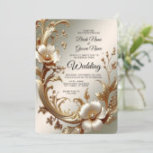 Gold Floral Wedding Invitation Kaart (Staand voorkant)