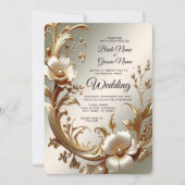 Gold Floral Wedding Invitation Kaart (Voorkant)