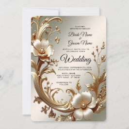 Gold Floral Wedding Invitation Kaart