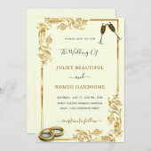Gold Floral Wedding Invitation + Rings & Champagne (Voorkant / Achterkant)