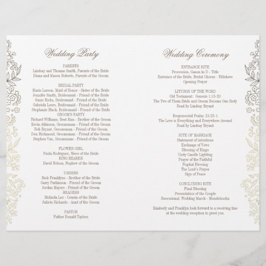 Gold  Floral Wedding Programma's (Achterkant)