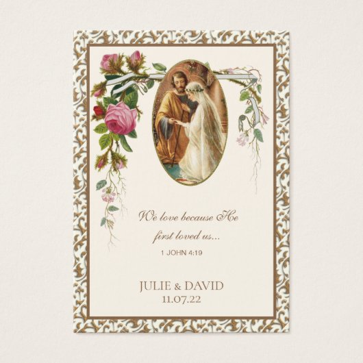 Gold Floral Wedding Scripting Prayer Kaart (Voorkant)