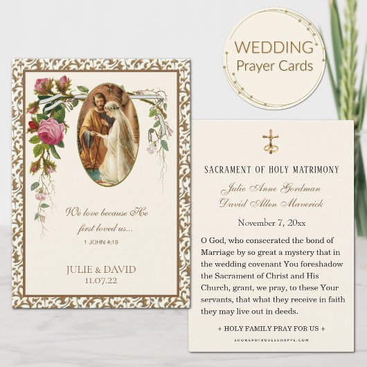 Gold Floral Wedding Scripting Prayer Kaart