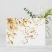Gold Floral Wedding Thank You Card Bedankkaart (Staand voorkant)