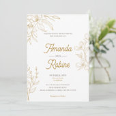 Gold Floral Wedding Uitnodiging (Staand voorkant)