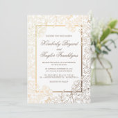 Gold Floral White Vintage Wedding Invitation Kaart (Staand voorkant)