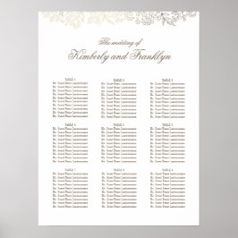 Gold Floral White Wedding Seating Chart Poster