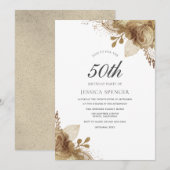 Gold Floral Womans Mannen 50th Birthday Party Invi Kaart (Voorkant / Achterkant)