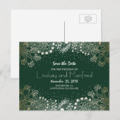 Gold Floral Wonderland Emerald Green Save the Date Aankondigingskaart (Voorkant / Achterkant)
