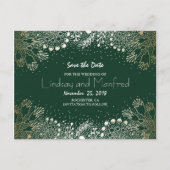 Gold Floral Wonderland Emerald Green Save the Date Aankondigingskaart (Voorkant)