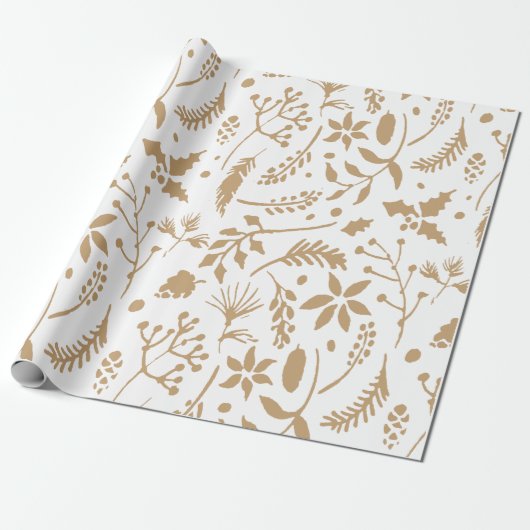 Gold Floral Wrapping Paper Cadeaupapier (Uitgerold)