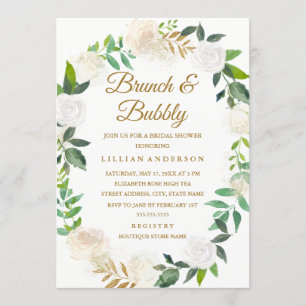 Gold Floral Wreath Brunch en Bubble Vrijgezellenfe Kaart