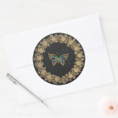 Gold Floral Wreath, kleurrijke vlinder Ronde Sticker (Envelop)