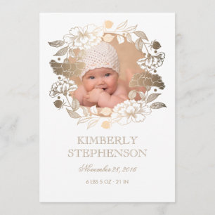 Gold Floral Wreath Sweet Newborn Baby Foto geboort Aankondiging