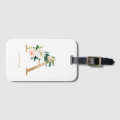 Gold  Florals Letter A Monogram Bridesmaid Bagagelabel (Voorkant (horizontaal))