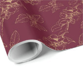 Gold Florals On Burgundy Wedding Cadeaupapier (Rol Hoek)