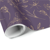 Gold Florals On Dark Purple Wedding Cadeaupapier (Rol Hoek)
