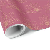Gold Florals On Deep Pink Wedding Wrapping Paper Cadeaupapier (Rol Hoek)