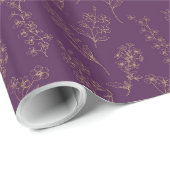 Gold Florals On Violet Wedding Wrapping Paper Cadeaupapier (Rol Hoek)