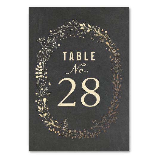 Gold Florals Wedding Table Numbers Kaart (Achterkant)