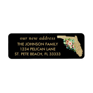 Gold Florida Map Floral Moving Return-adres Etiket