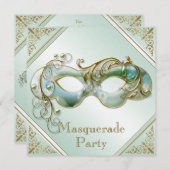 Gold Flourish Mask Masquerade Party Mint Green Kaart (Voorkant / Achterkant)