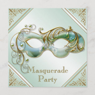 Gold Flourish Mask Masquerade Party Mint Green Kaart