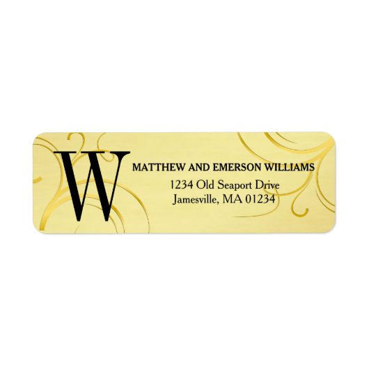 Gold Flourish Monogram Retouradres Labels (Voorkant)