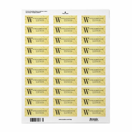 Gold Flourish Monogram Retouradres Labels (Full Sheet)