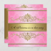 Gold Flourish Pattern Roze Meisje Baby shower Kaart (Voorkant / Achterkant)