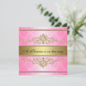 Gold Flourish Pattern Roze Meisje Baby shower Kaart (Staand voorkant)