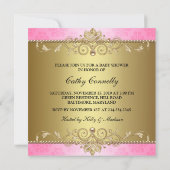 Gold Flourish Pattern Roze Meisje Baby shower Kaart (Achterkant)