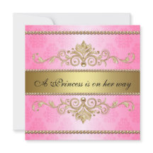 Gold Flourish Pattern Roze Meisje Baby shower