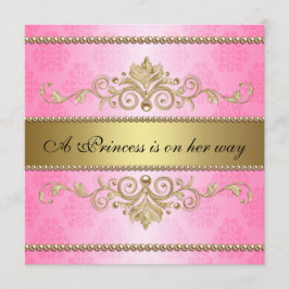 Gold Flourish Pattern Roze Meisje Baby shower Kaart