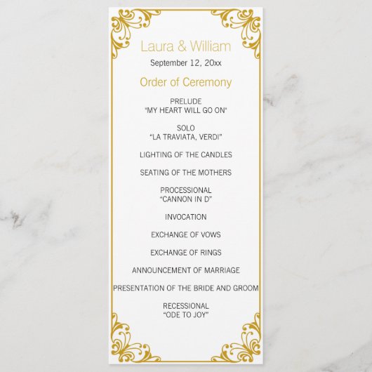 Gold Flourish Wedding Programma Programmakaart (Voorkant)
