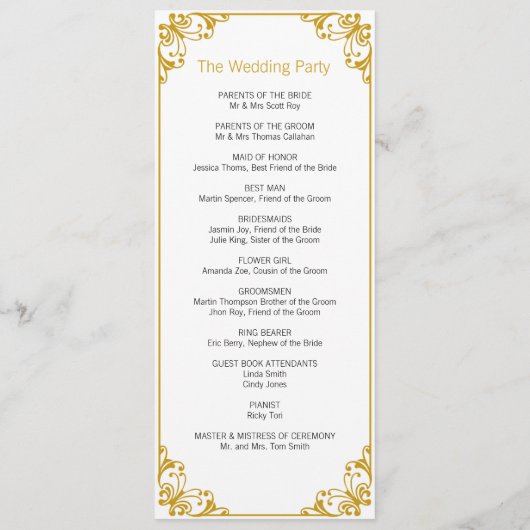 Gold Flourish Wedding Programma Programmakaart (Achterkant)