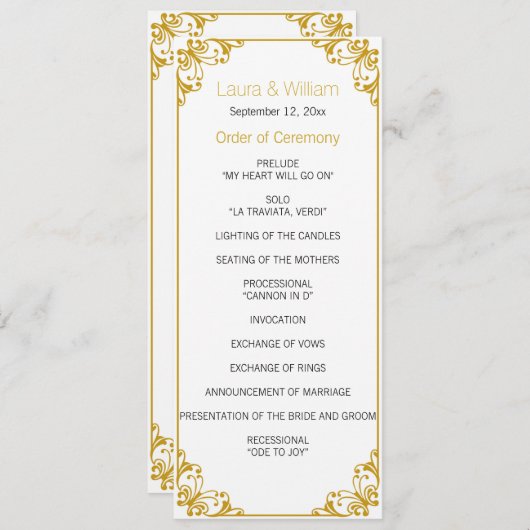 Gold Flourish Wedding Programma Programmakaart (Voorkant / Achterkant)
