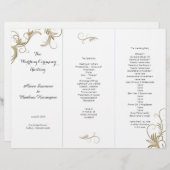 Gold Flourish White Tri-Fold Wedding Programme (Voorkant / Achterkant)