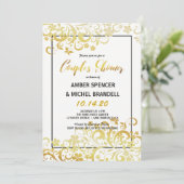 Gold Flourishing Floral Couple's Shower Invitation Kaart (Staand voorkant)