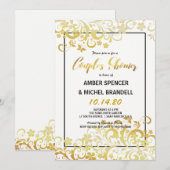 Gold Flourishing Floral Couple's Shower Invitation Kaart (Voorkant / Achterkant)