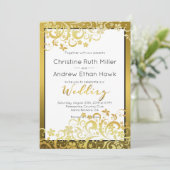Gold Flourishing Floral Modern Wedding Invitation Kaart (Staand voorkant)